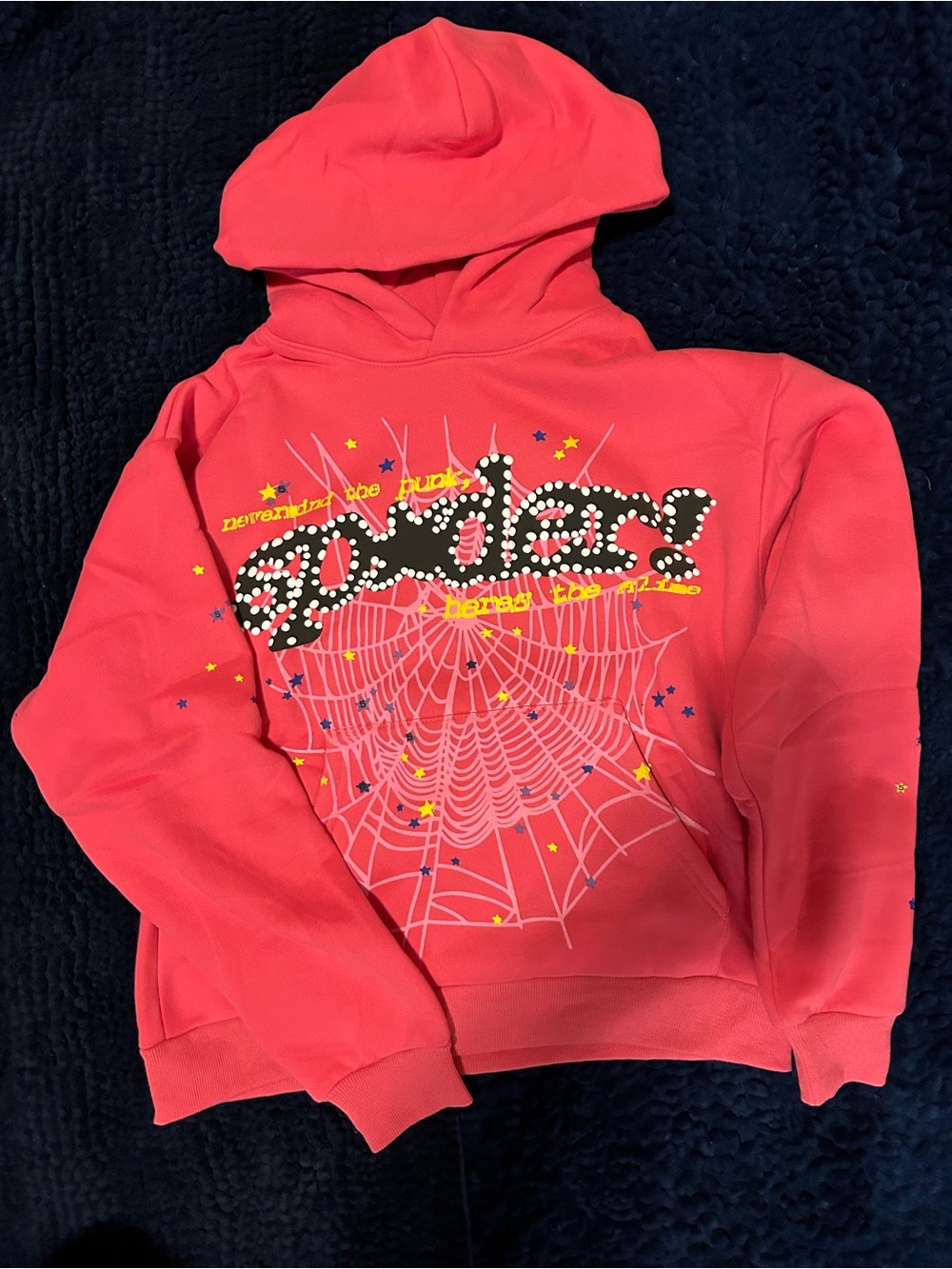 Girls' Coral Pink Graphic Pullover Hoodie with Spiderweb Print